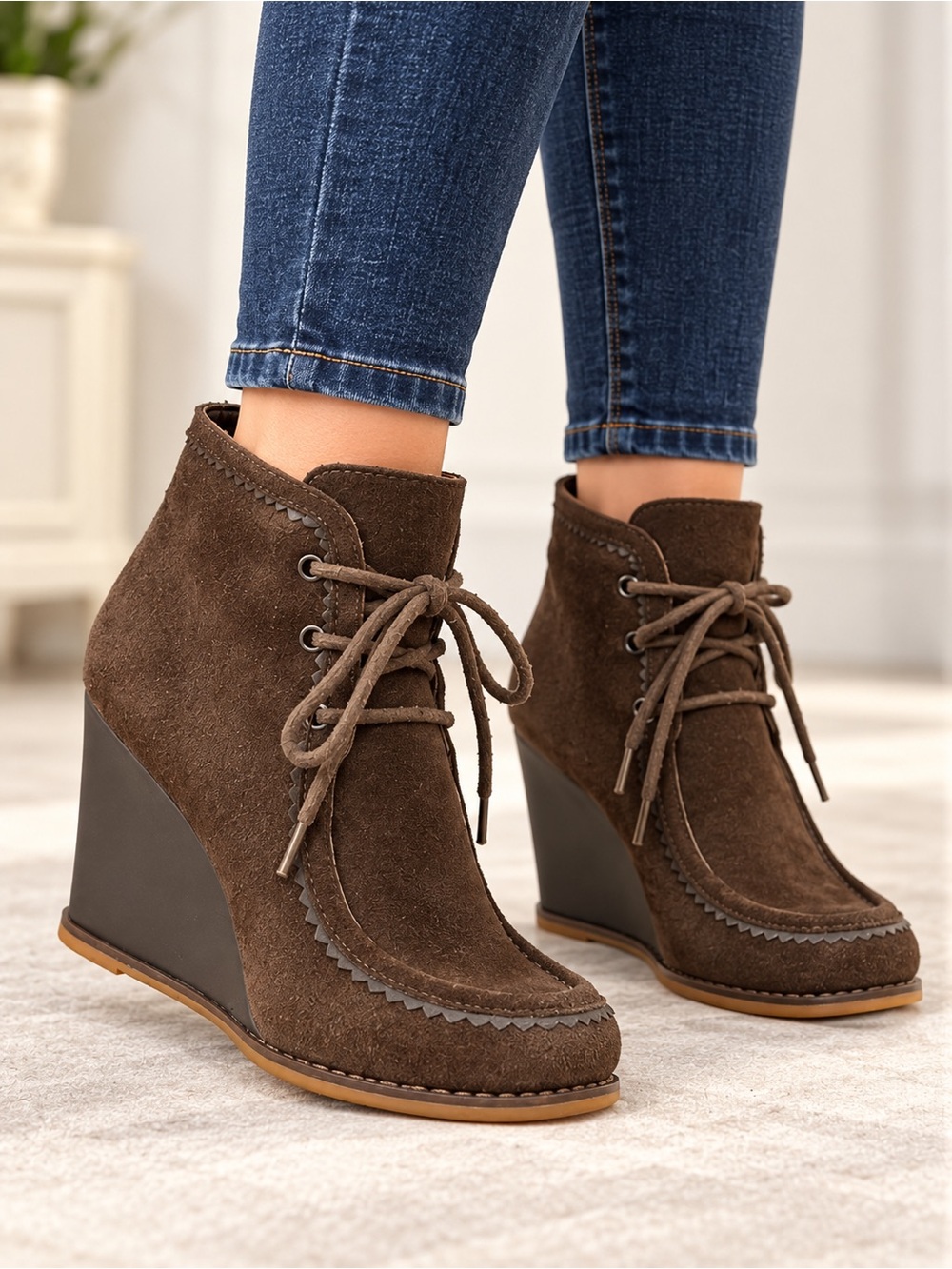 Plenty by Tracy Reese Brown Suede Lace-Up Wedge Ankle Boots
